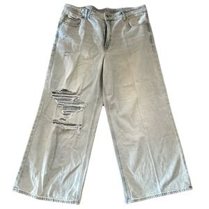 American Eagle Jeans Women's 16 Super High Rise Baggy Wide Leg Ankle Strigid